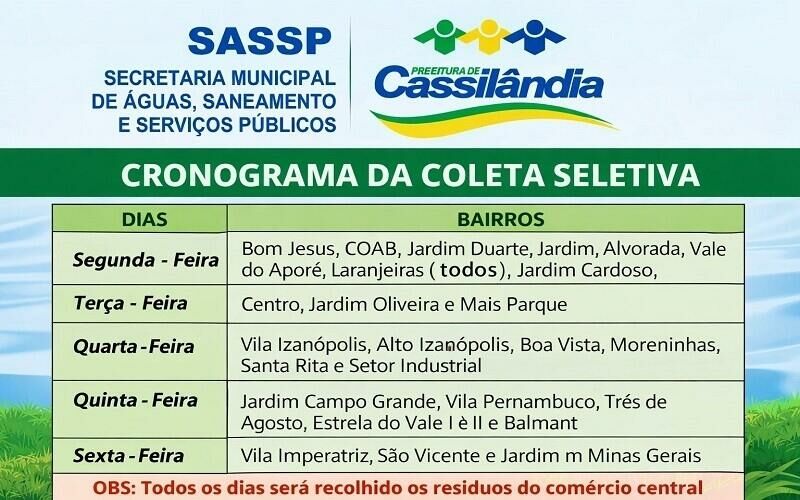 Imagem de compartilhamento para o artigo Cassilândia intensifica ações de coleta seletiva e conscientização ambiental da MS Todo dia